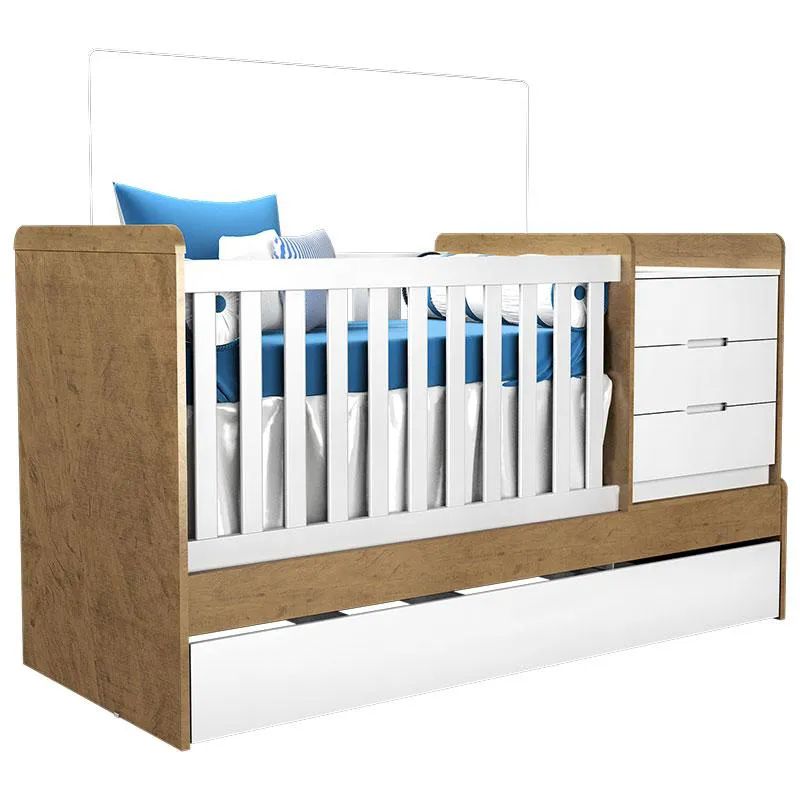 Berço Americano Multifuncional CLEO Branco Amadeirado